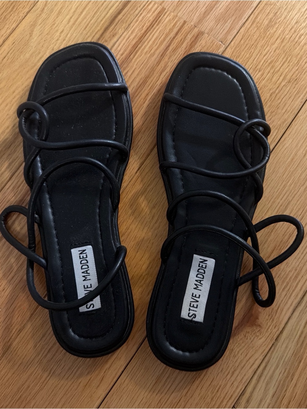 Steve Madden Black Loop-Strap Square Toe Slide Sandals